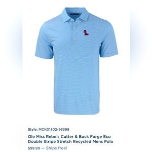 Ole Miss Rebels Cutter & Buck Men’s Eco Blue Stripe Polo NWT Size Medium